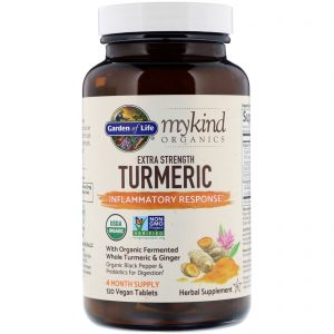 Comprar Garden of Life, MyKind Organics, Cúrcuma de Força Extra, Resposta Inflamatória, 120 Comprimidos Veganos