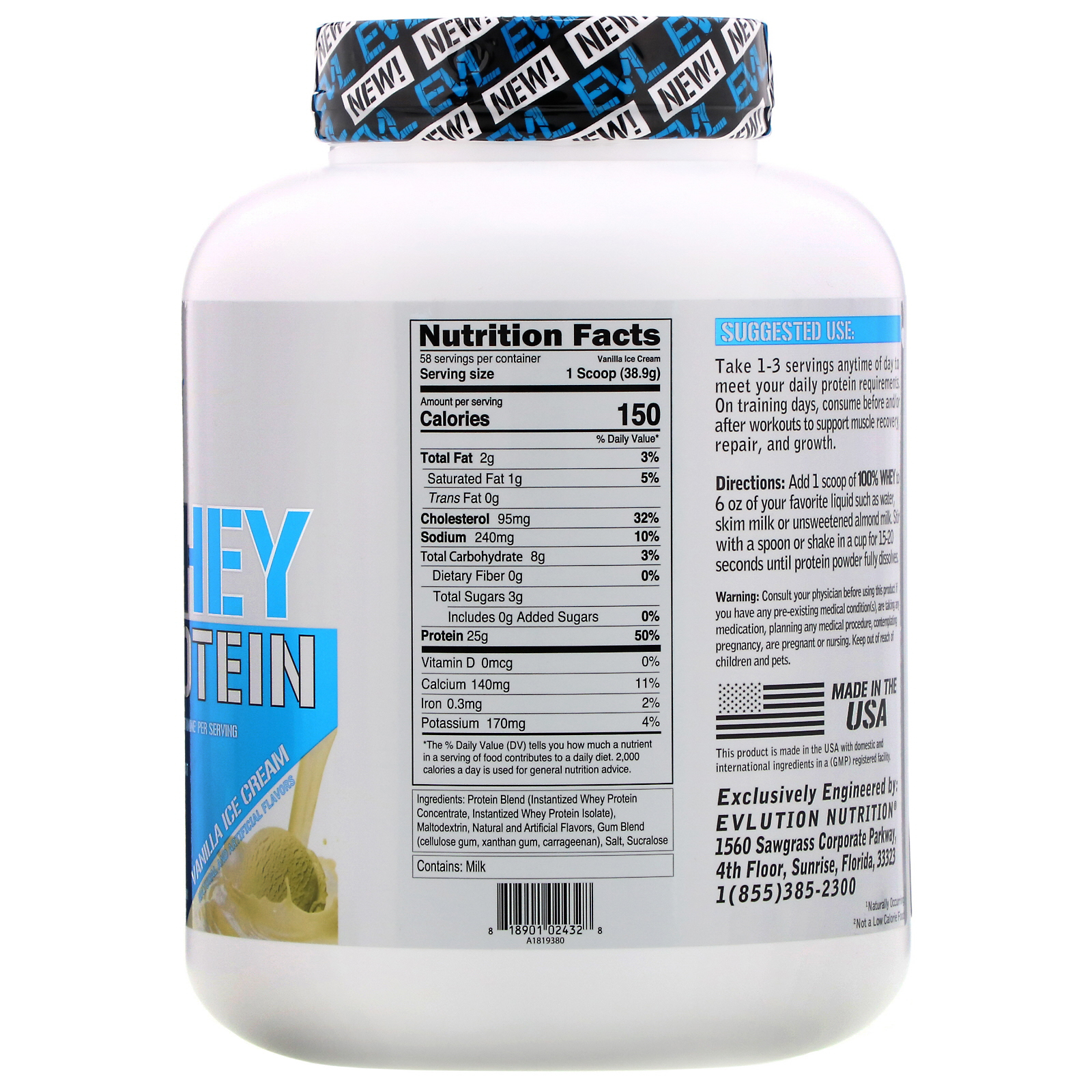 Comprar EVLution Nutrition, 100% Whey, Proteína, Sorvete de Baunilha, 2,268 kg (5 lb) - Imagem 2