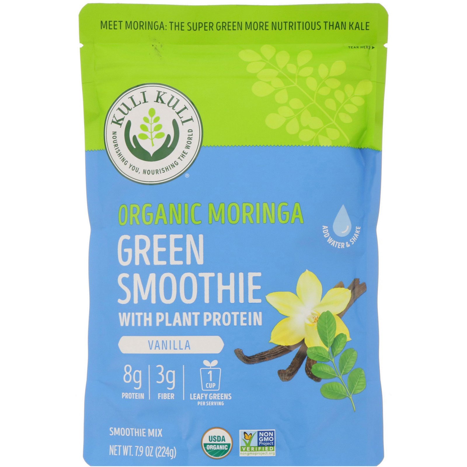 Comprar Kuli Kuli, Batido Verde de Moringa Orgânica com Proteína Vegetal, Baunilha, 7,9 oz (224 g)