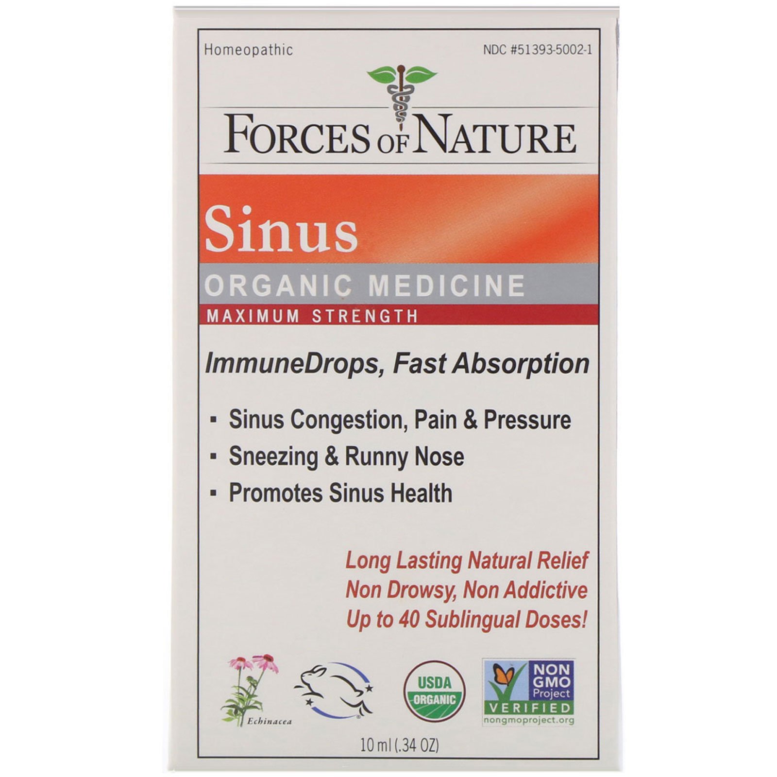 Comprar Forces of Nature, Sinus, Organic Medicine, ImmuneDrops, Maximum Strength, .34 oz (10 ml)