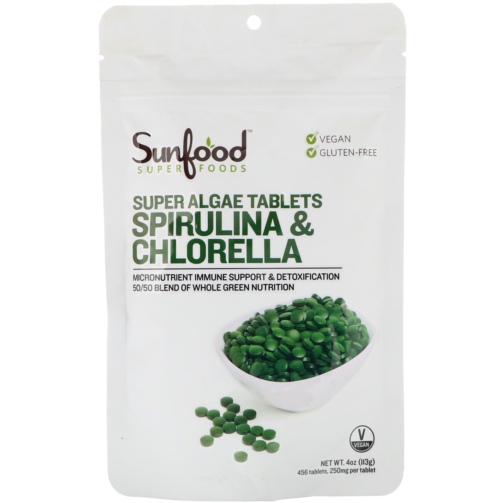 Comprar Sunfood, Espirulina e Chlorella, Comprimidos Super Algae, 250 mg, 456 Comprimidos