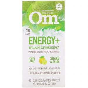 Comprar Organic Mushroom Nutrition, Energy+, o poder de Cordyceps + erva mate, lima limão, 10 pacotes, 6,4 g (0,22 oz) cada