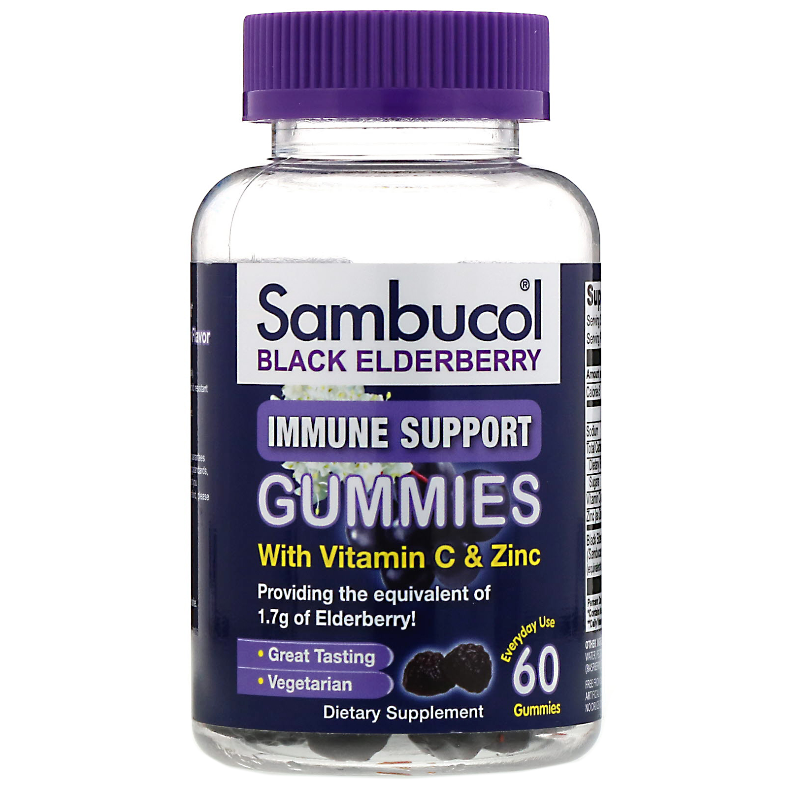 Comprar Sambucol, Sabugueiro Preto, Gomas para Suporte Imunológico com Vitamina C e Zinco, Frutas Vermelhas Natural, 60 Gomas