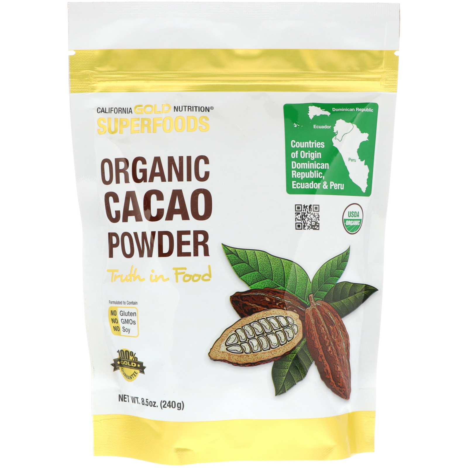 Comprar California Gold Nutrition, Superfoods, Cacau em Pó Orgânico, 8,5 oz (240 g)