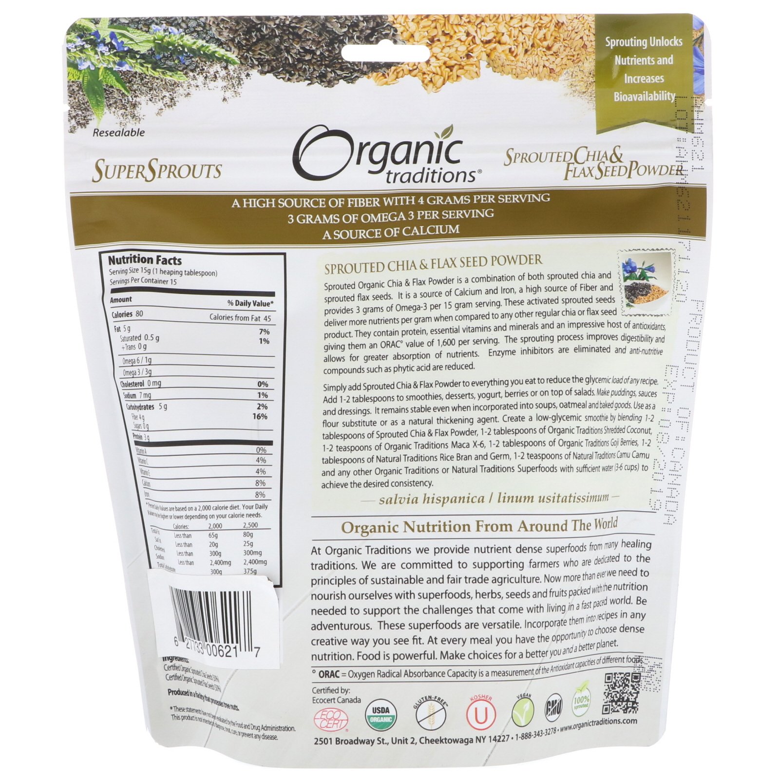Comprar Organic Traditions, Sementes Germinadas de Chia e Linhaça em Pó, 8 oz (227 g) - Imagem 2