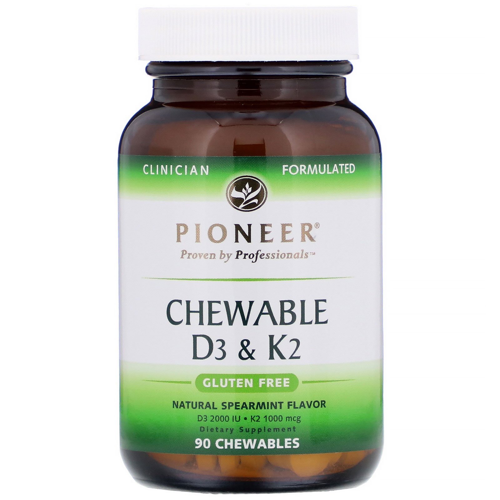 Comprar Pioneer Nutritional Formulas, Chewable D3 & K2, Natural Spearmint, 90 Chewables