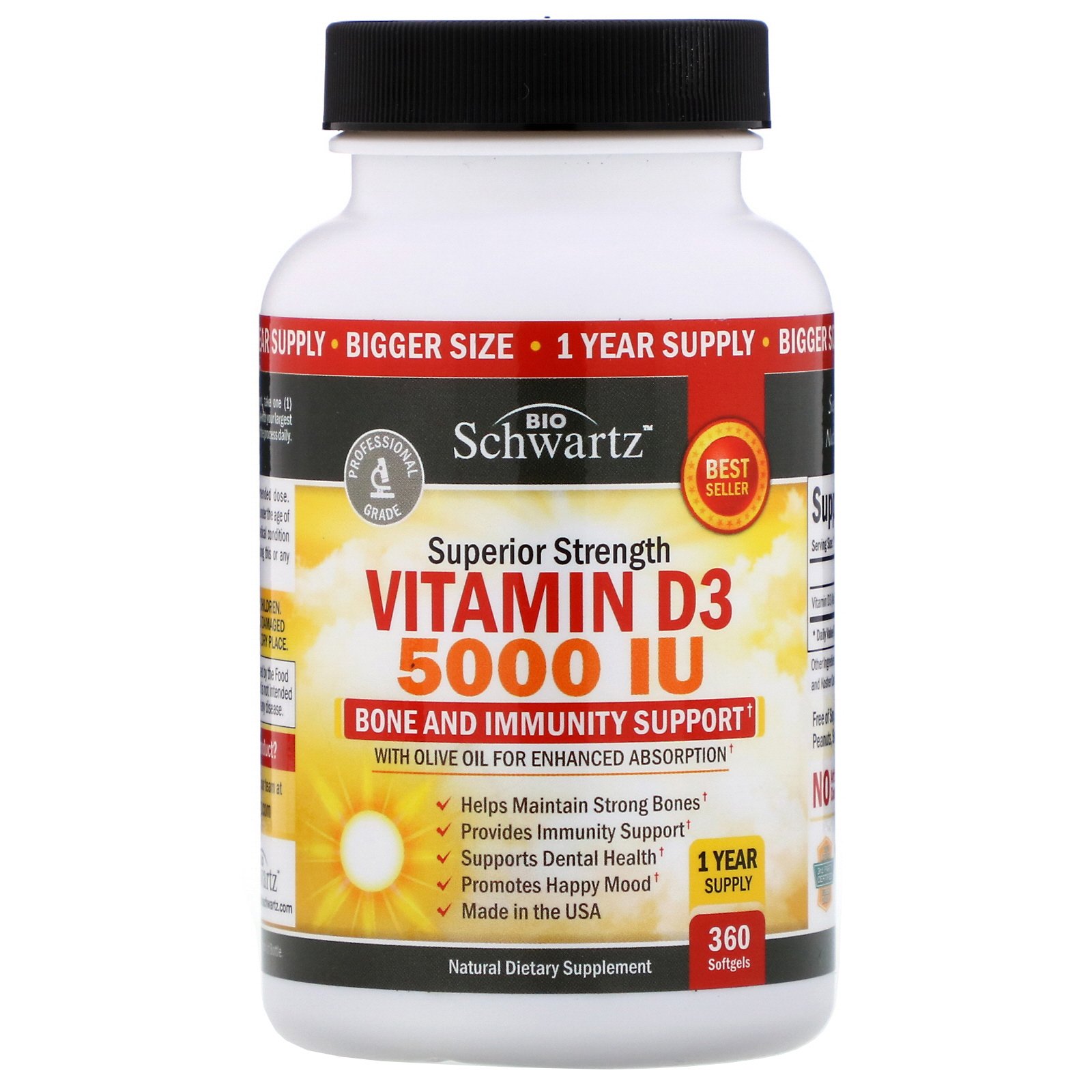 Comprar BioSchwartz, Força Superior da Vitamina D3, 5.000 UI, 360 Cápsulas Gelatinosas - Imagem 3