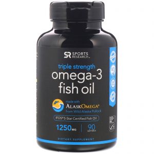 Comprar Sports Research, Óleo de Peixe Ômega-3, Potência Tripla, 1.250 mg, 90 Cápsulas Softgel
