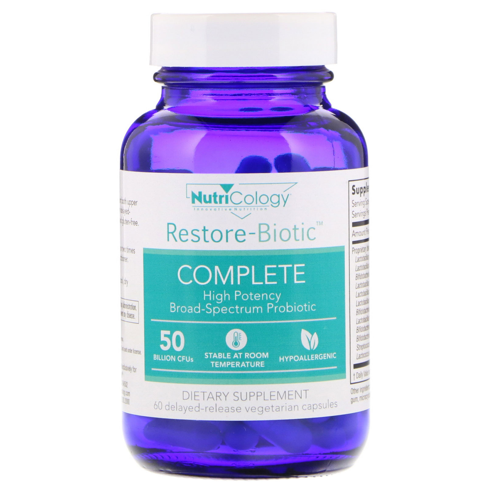 Comprar Nutricology, Restore-Biotic Complete, 50 Billion, 60 Delayed-Release Vegetarian Capsules