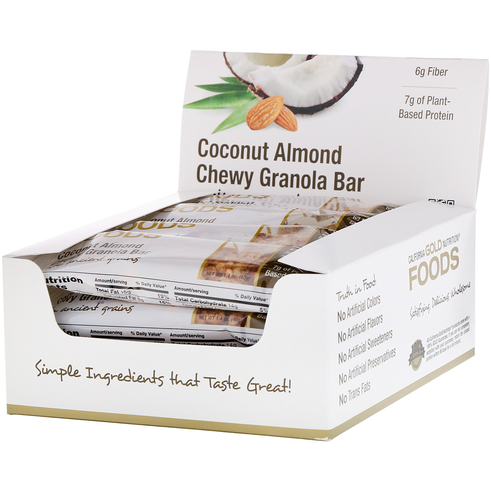 Comprar California Gold Nutrition, Alimentos, Barras de Granola de Coco e Amêndoa, 12 Barras, 1,4 oz (40 g) Cada