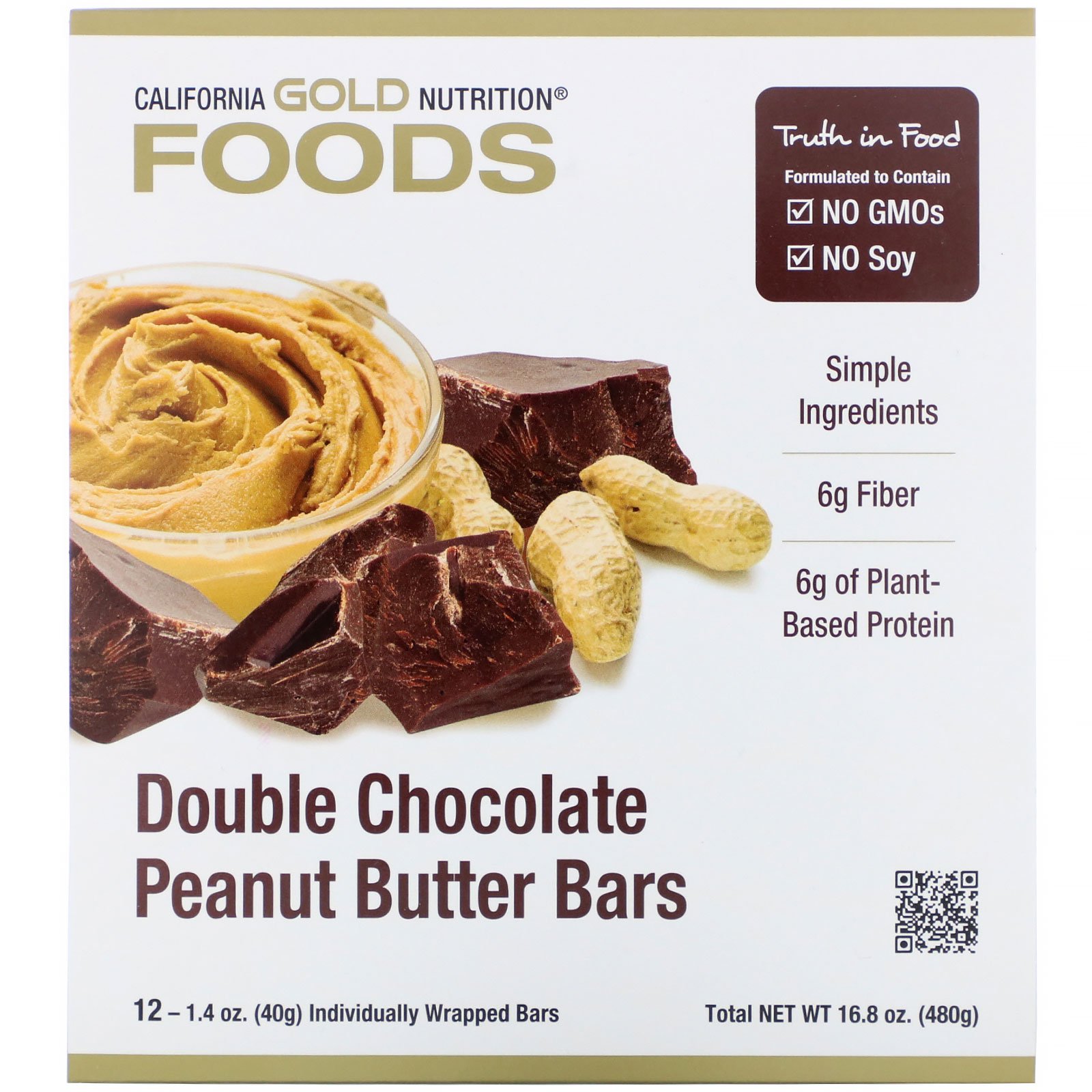 Comprar California Gold Nutrition, Foods, Double Chocolate Peanut Butter Flavor Bars, 12 Bars, 1.4 oz (40 g) - Imagem 2
