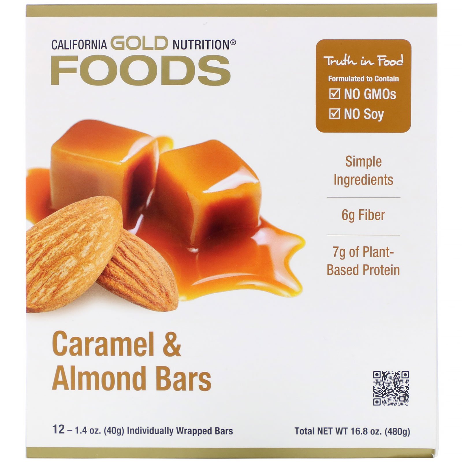 Comprar California Gold Nutrition, Foods, Caramel & Almond Bars, 12 Bars, 1.4 oz (40 g) Each - Imagem 2