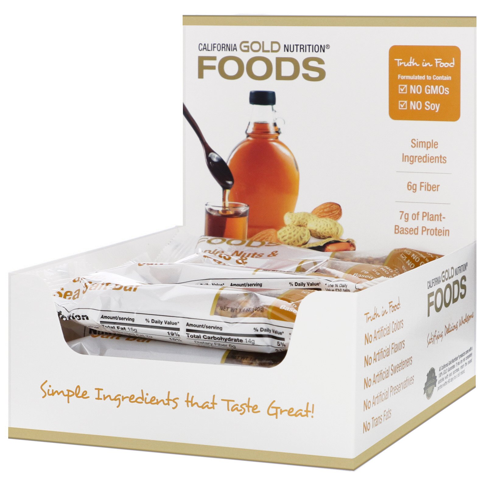 Comprar California Gold Nutrition, Foods, Maple, Nuts & Sea Salt Bars, 12 Bars, 1.4 oz (40 g) Each