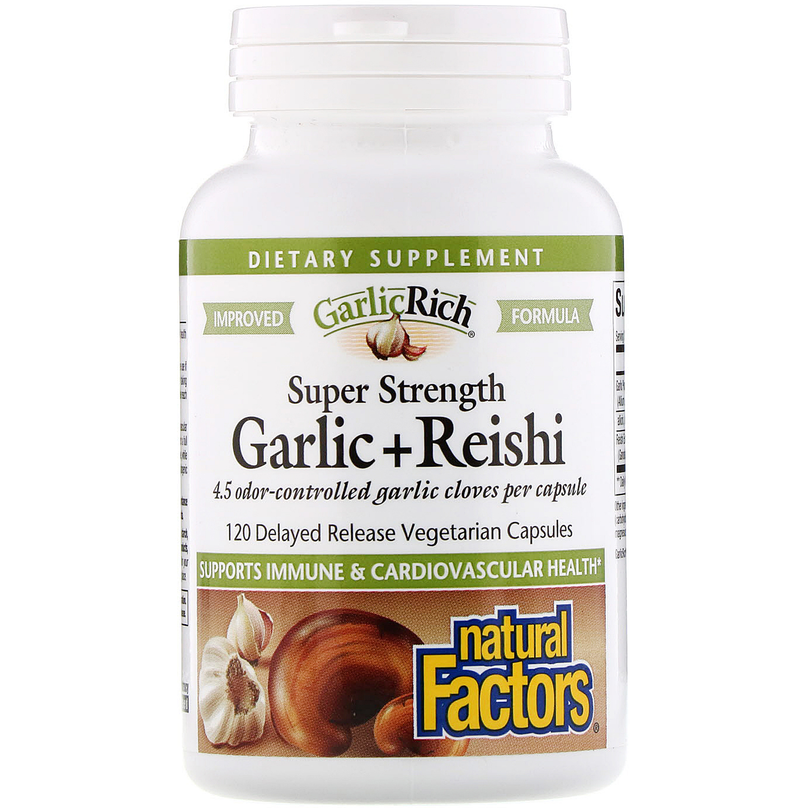 Comprar Natural Factors, GarlicRich, Super Strength Garlic + Reishi, 120 Delayed Release Vegetarian Capsules