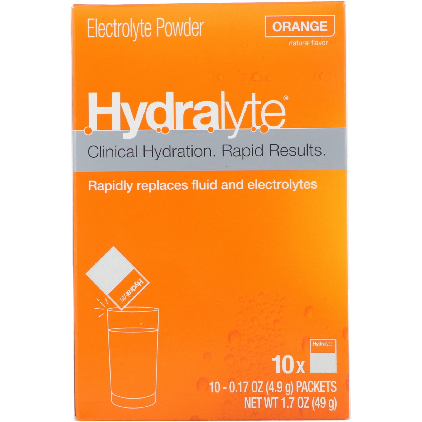 Comprar Hydralyte, Clinical Hydration, Electrolyte Powder, Orange, 10 packets 0.17 oz (4.9 g) Each