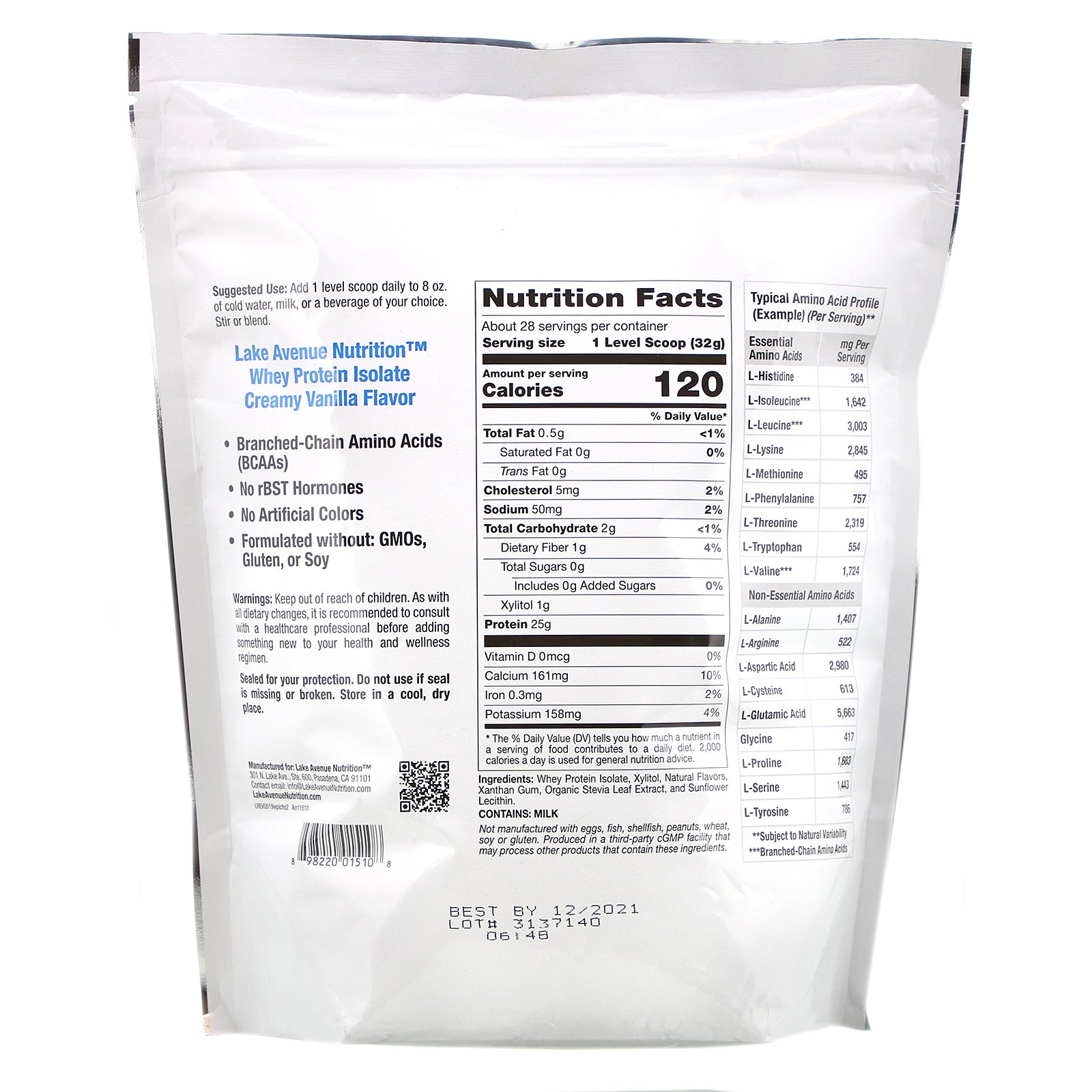 Comprar Lake Avenue Nutrition, Whey Protein Isolate, Creamy Vanilla, 2 lb (907 g) - Imagem 2