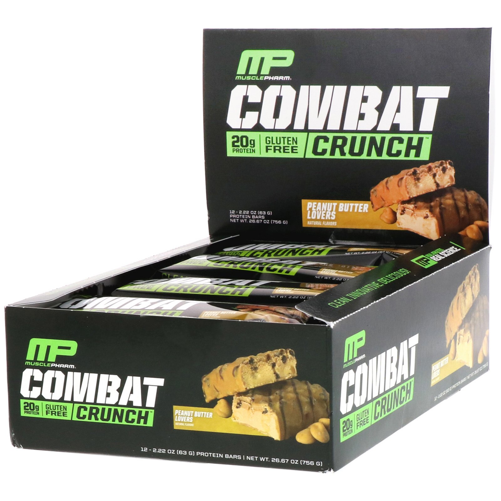 Comprar MusclePharm, Combat Crunch, Peanut Butter Lovers, 12 Bars, 2.22 oz (63 g) Each