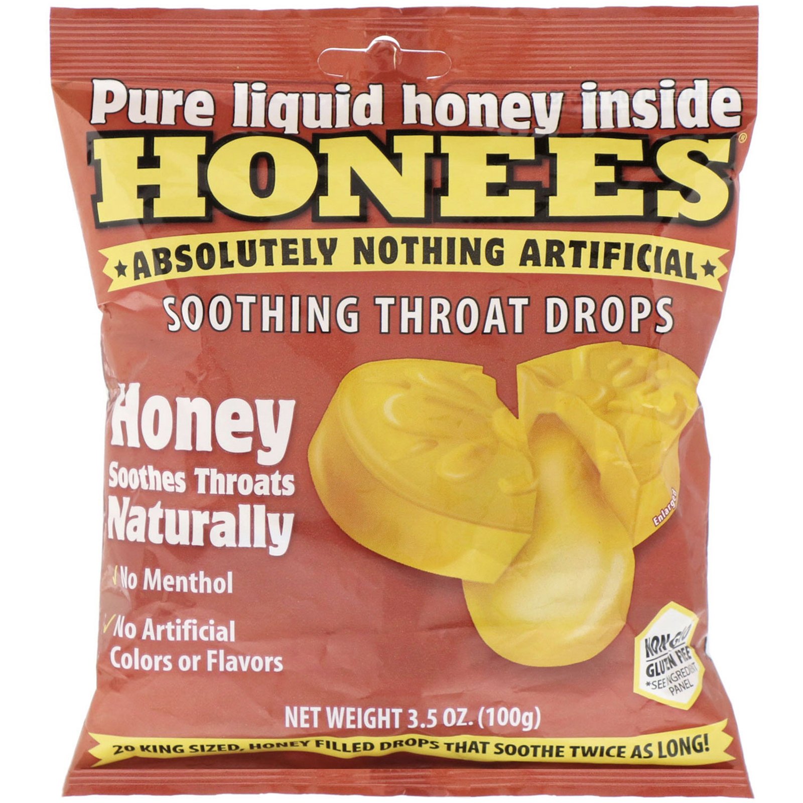 Comprar Honees, Cough Drops, Honey Menthol Free, 20 Cough Drops