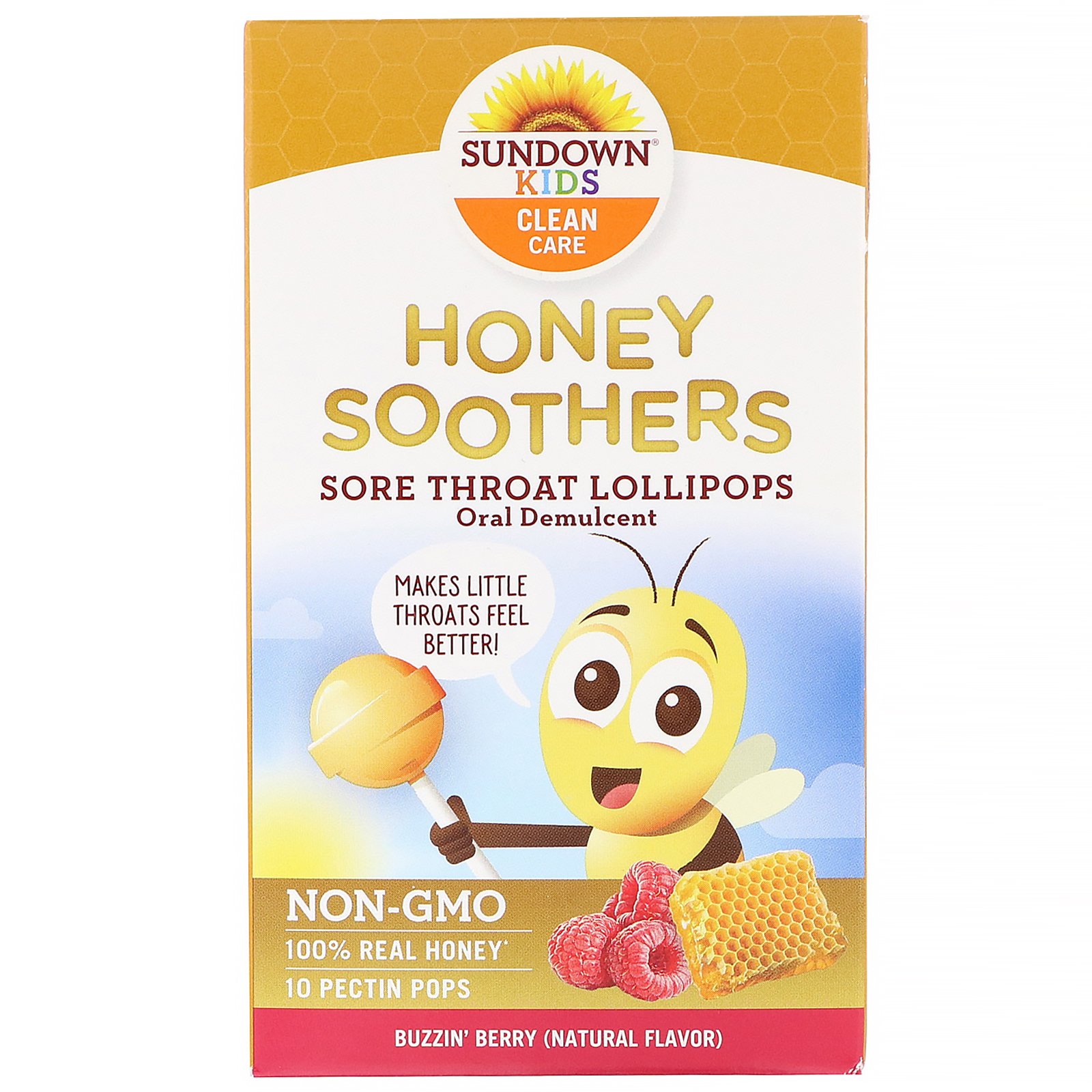 Comprar Sundown Naturals Kids, Honey Soothers, Sore Throat Lollipops, Buzzin' Berry, 10 Pectin Pops