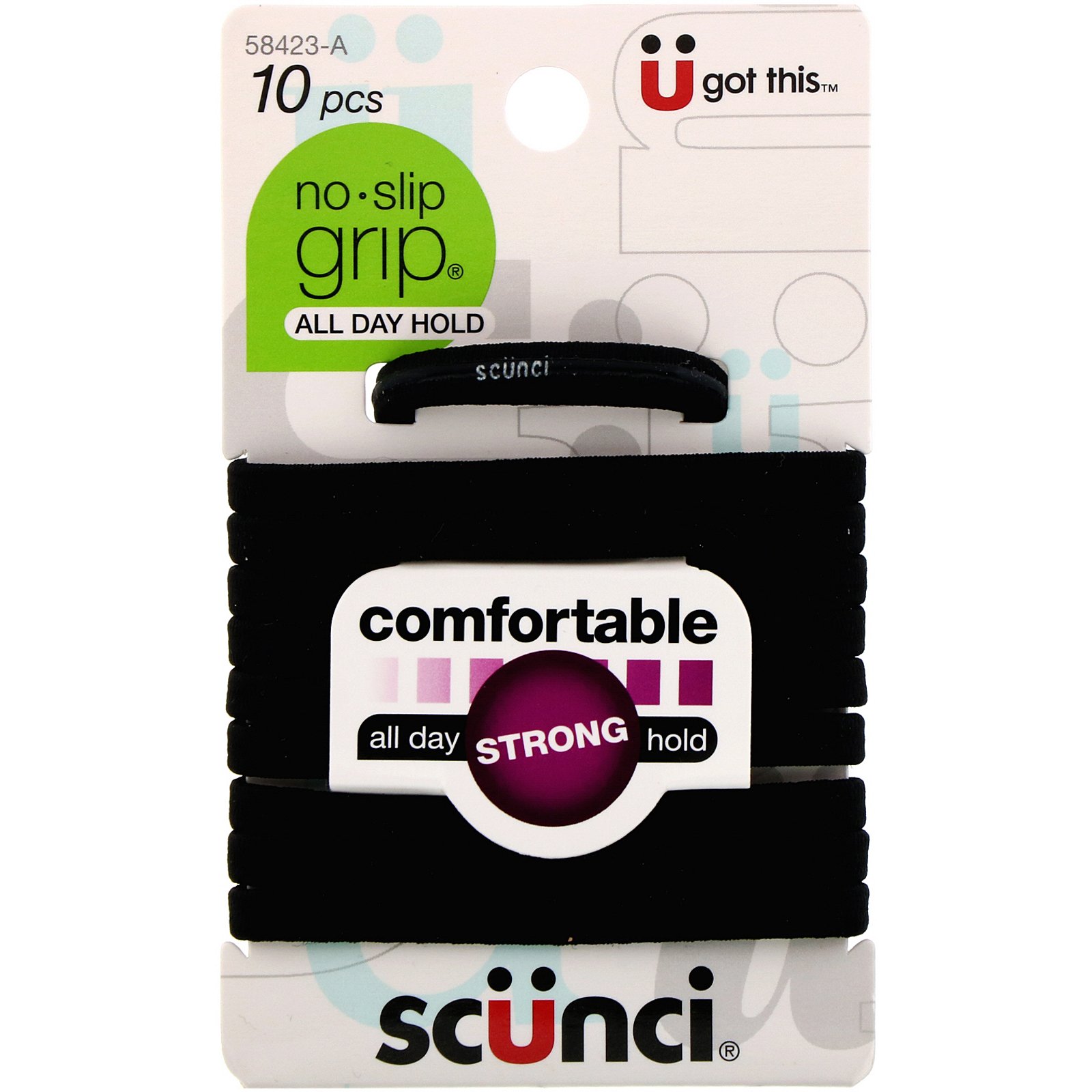 Comprar Scunci, Elásticos No Slip Grip, confortáveis, mantêm os cabelos firmemente presos o dia todo, pretos, 10 peças