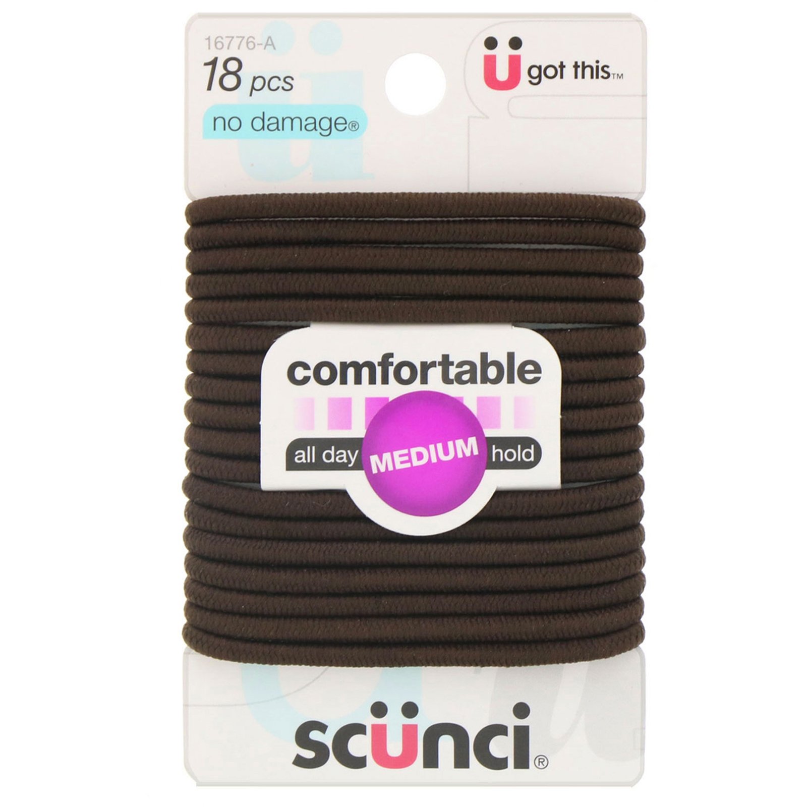 Comprar Scunci, Elásticos No Damage, confortáveis, fixação média o dia todo, marrons, 18 peças