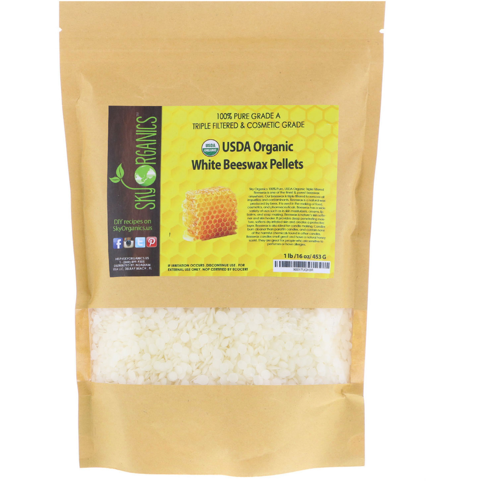 Comprar Sky Organics, Organic, White Beeswax Pellets , 16 oz (453 g)