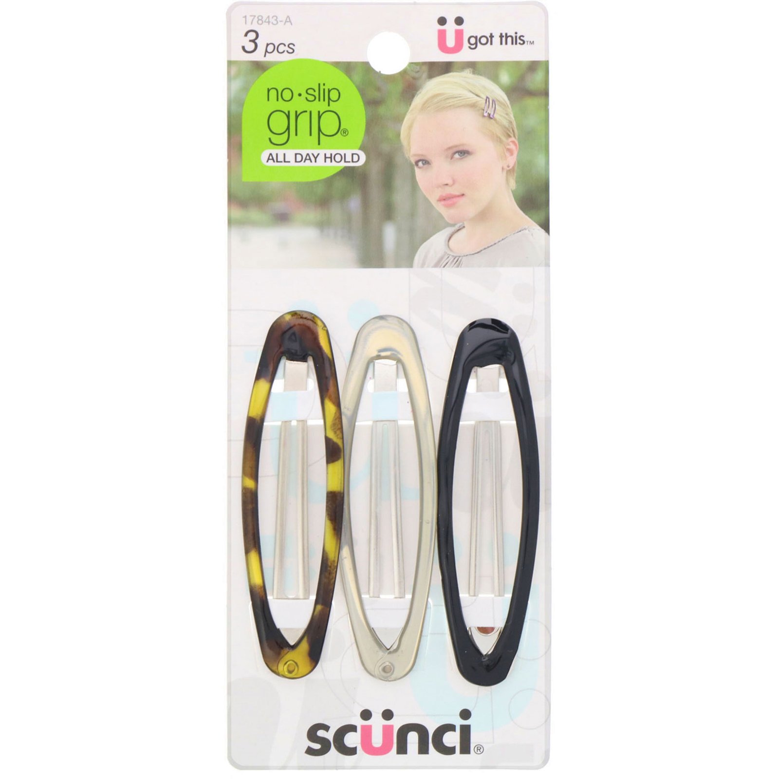 Comprar Scunci, Prendedores ovais No Slip Grip, fixação o dia todo, cores variadas, 3 peças