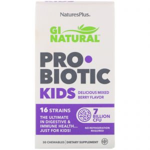 Comprar Nature's Plus, GI Natural Probiotic Kids, Delicioso Sabor de Frutas Silvestres, 7 Bilhões de UFCs, 30 Comprimidos Mastigáveis