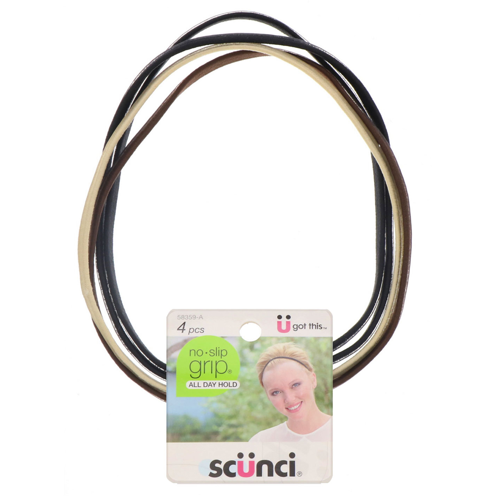 Comprar Scunci, Tiaras planas No Slip Grip, mantêm os cabelos presos o dia todo, neutras, 4 peças