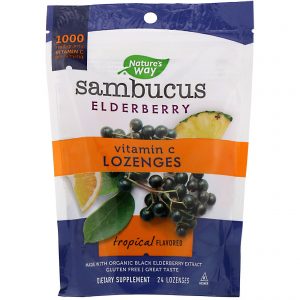 Comprar Nature's Way, Sambucus Elderberry, Pastilhas de Vitamina C, Sabor tropical, 24 pastilhas