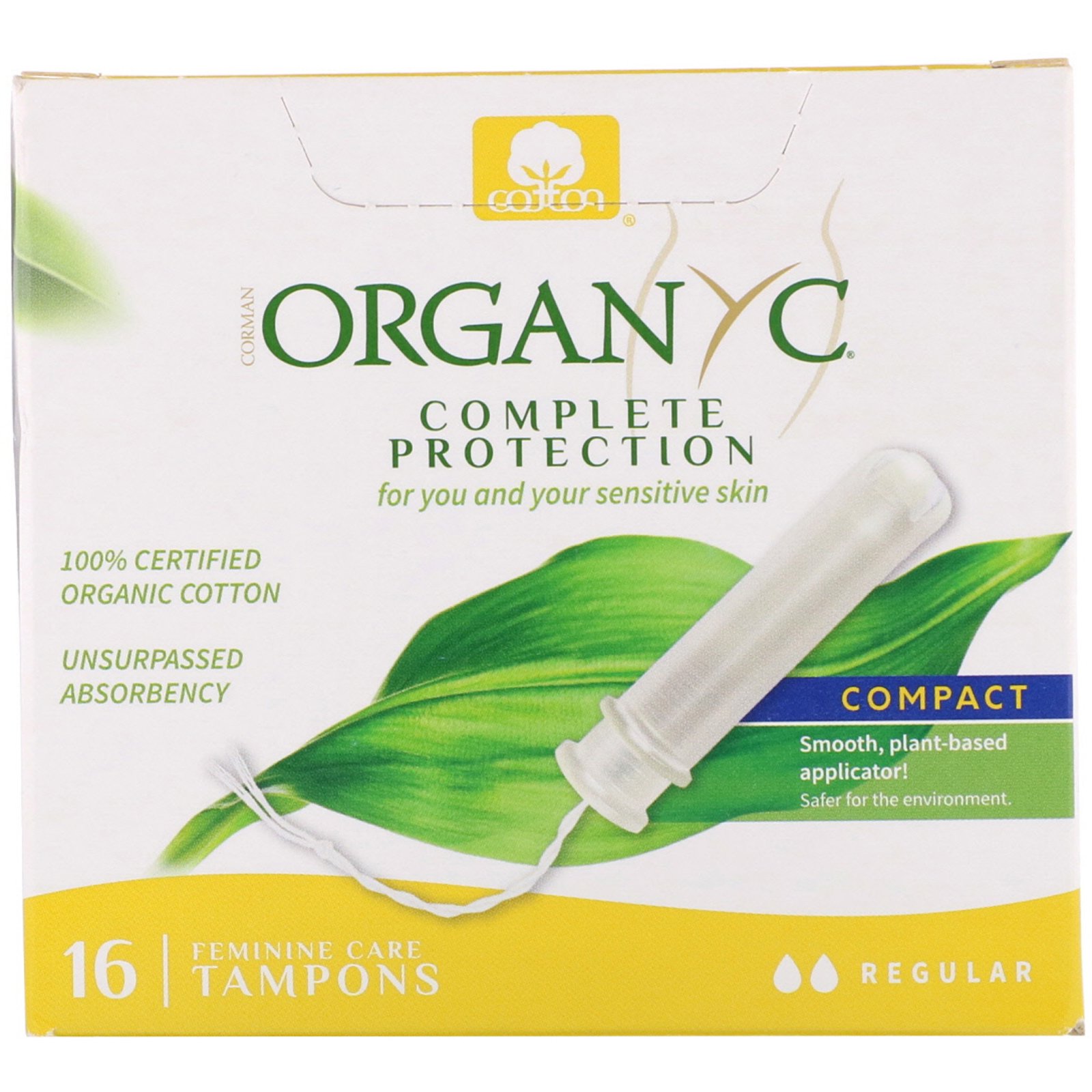Comprar Organyc, Organic Tampons, Compact, 16 Regular Absorbency Tampons