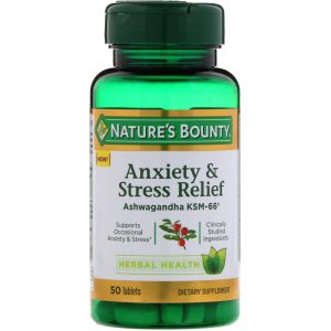 Comprar Nature's Bounty, Alívio de Ansiedade e Estresse, Ashwagandha KSM-66, 50 Comprimidos