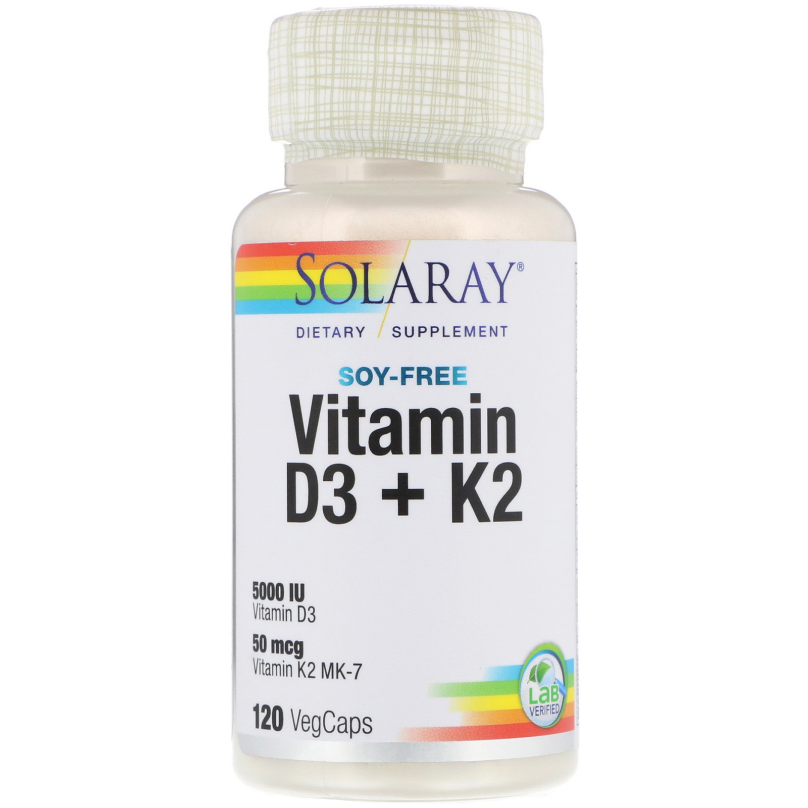 Comprar Solaray, Vitamina D-3 + K-2 sem Soja, 120 Cápsulas Vegetais