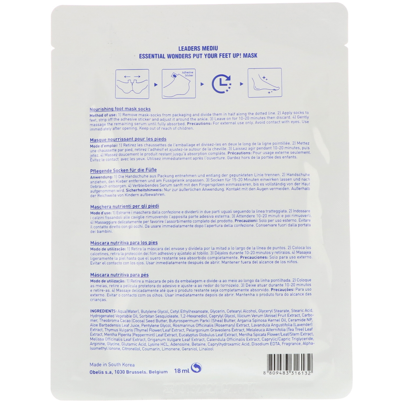 Comprar Leaders, Maravilhas Essenciais, Ponha Seus Pés para Cima, Máscara Nutritiva para os Pés, 1 Par, 18 ml - Imagem 2