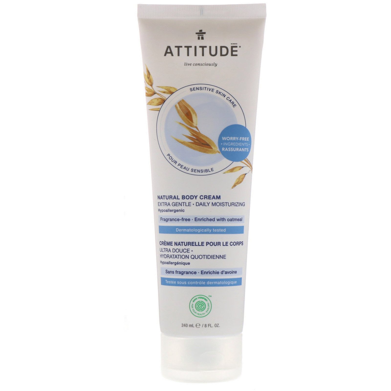 Comprar ATTITUDE, Natural Body Cream, Extra Gentle, Fragrance-Free, 8 fl oz (240 ml)