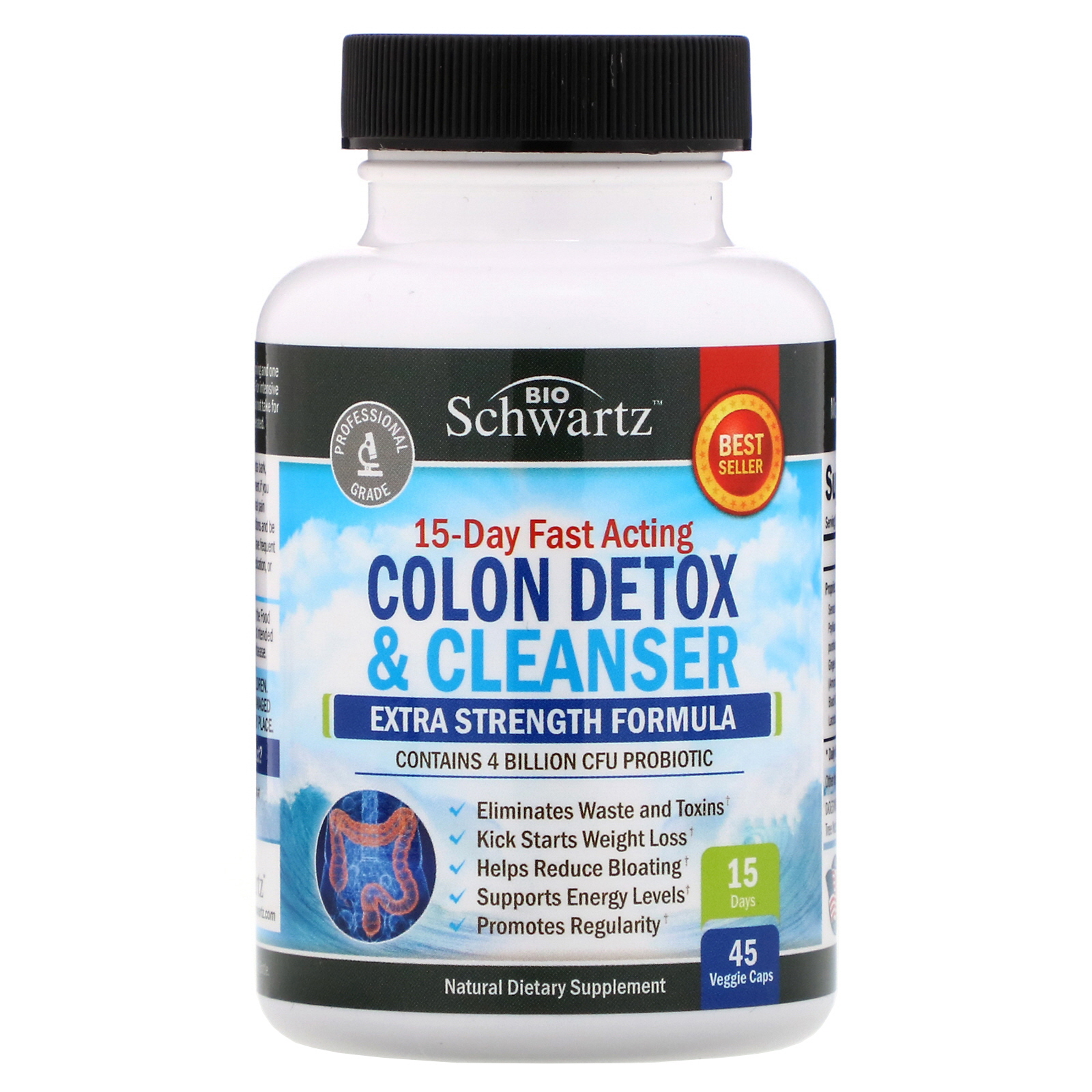 Comprar BioSchwartz, Detox e Limpador de Cólon de Ação Rápida de 15 Dias, Fórmula com Força Extra, 45 Cápsulas Vegetais - Imagem 3