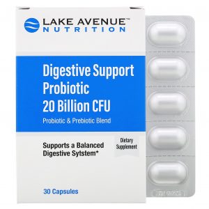 Comprar Lake Avenue Nutrition, Probiótico de Auxílio Digestivo, Mistura Prebiótica e Probiótica, 20 Bilhões de UFCs, 30 Cápsulas