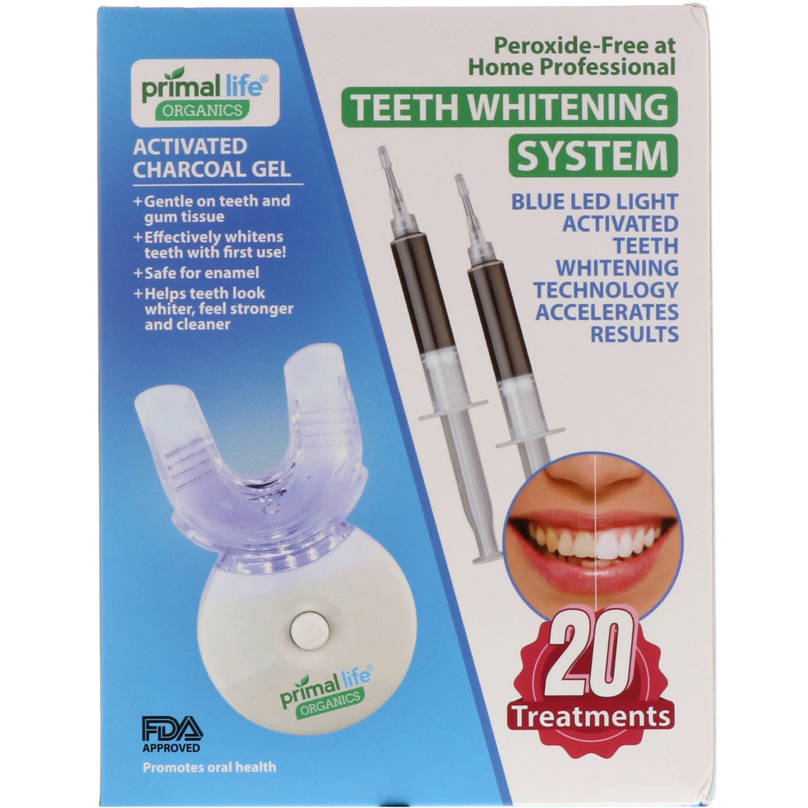 Comprar Primal Life Organics, Sistema Branqueador dos Dentes Ativado por Luz, Sem Peróxidos, 20 Tratamentos