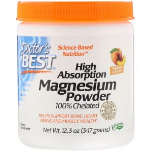 Comprar Doctor's Best, Pó de Magnésio de Alta Absorção 100% Quelato com Albion Minerals, Sabor Pêssego, 347 g (12,3 oz)