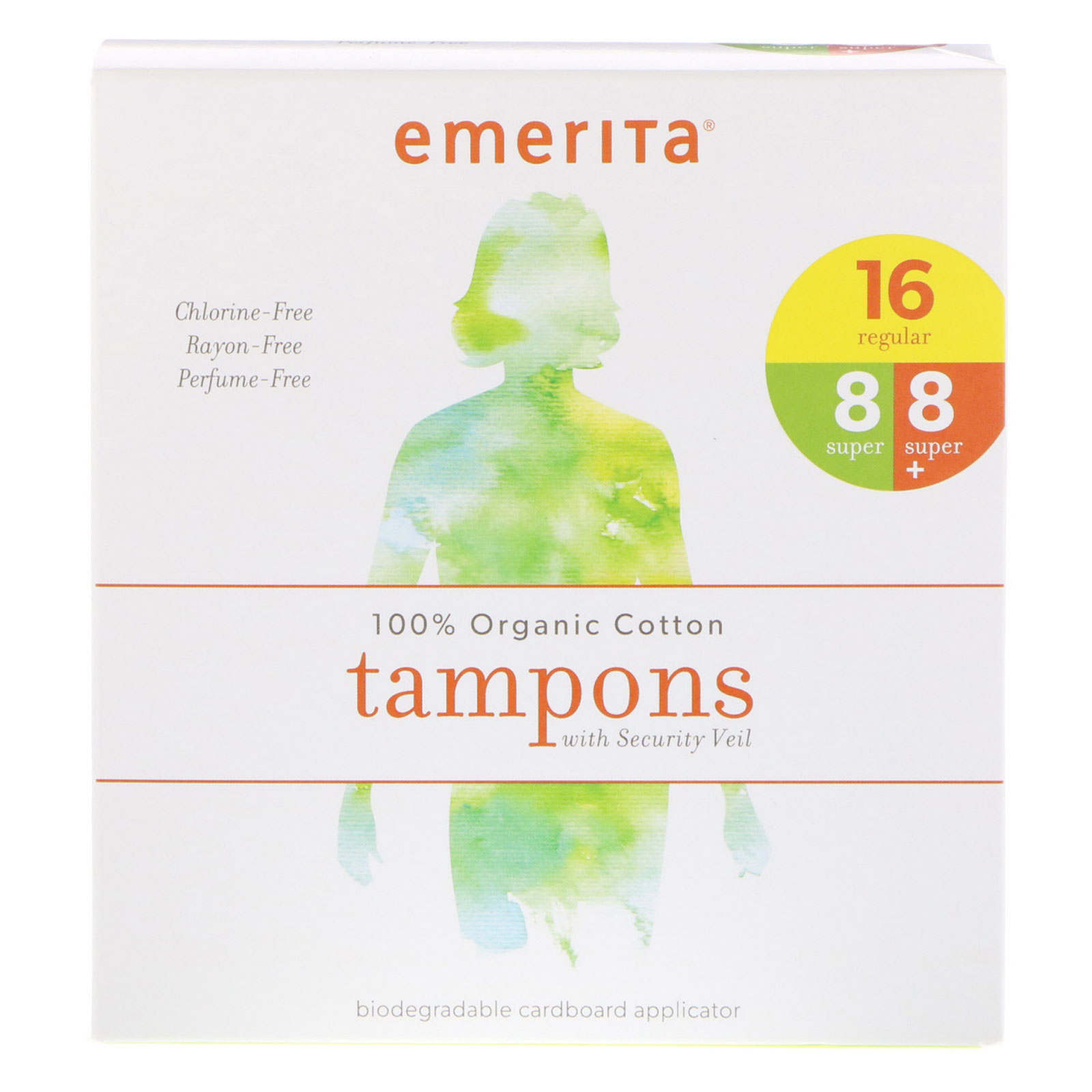 Comprar Emerita, Absorventes Internos de Algodão 100% Natural com Véu de Segurança, Pacote Múltiplo, 32 Absorventes Internos