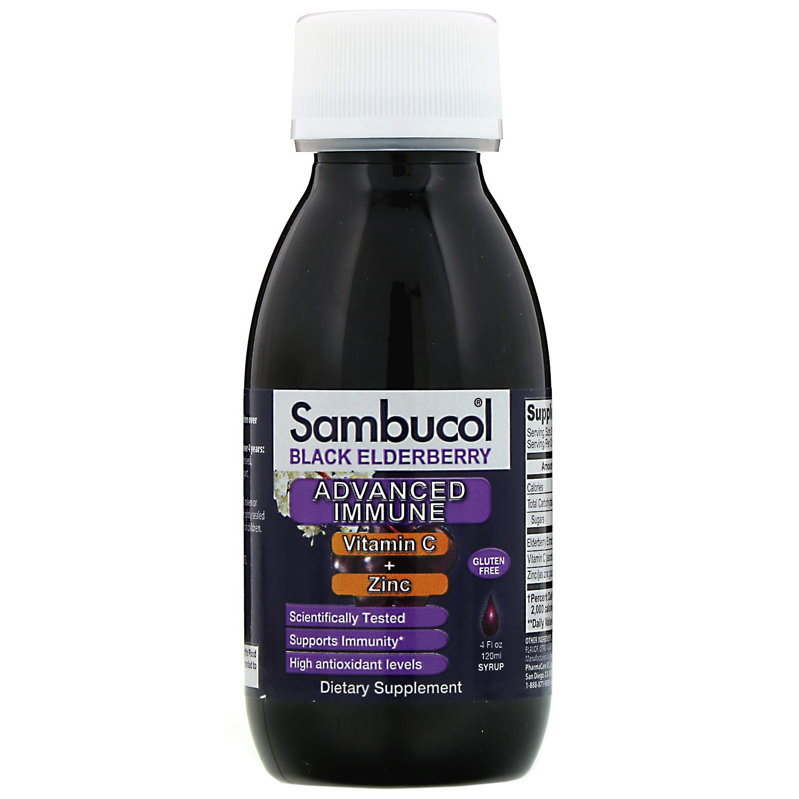 Comprar Sambucol, Xarope de Sabugueiro Preto, Imune Avançado, Vitamina C + Zinco, Baga Natural, 120 ml (4 fl oz) - Imagem 3