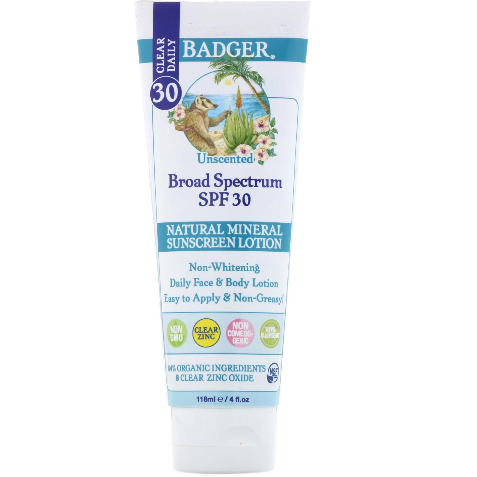 Comprar Badger Company, Clear Daily, Loção e Protetor Solar Mineral Natural, Clear Zinc, FPS 30, Sem Perfume, 118 ml (4 fl oz)