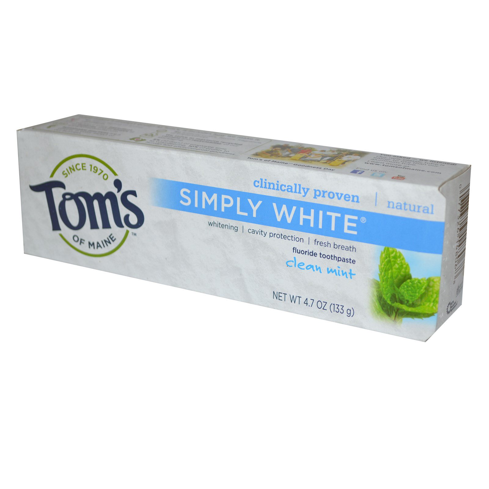 Comprar Tom's of Maine, Pasta de Dente com Flúor Simply White, Menta Limpa, 133 g - Imagem 2