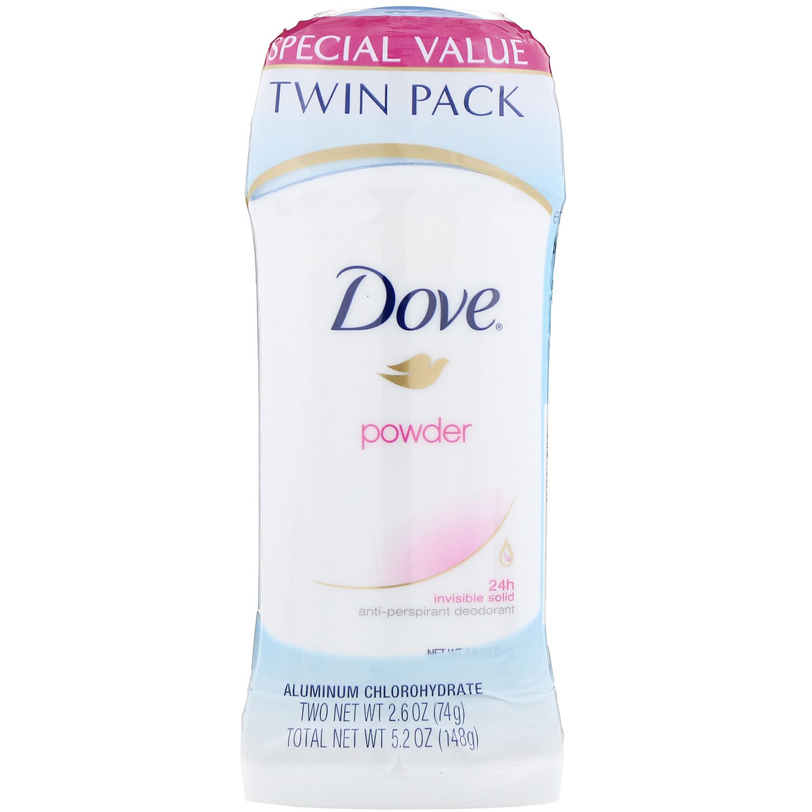 Comprar Dove, Invisible Solid Deodorant, Powder, 2 Pack, 2.6 oz (74 g) Each