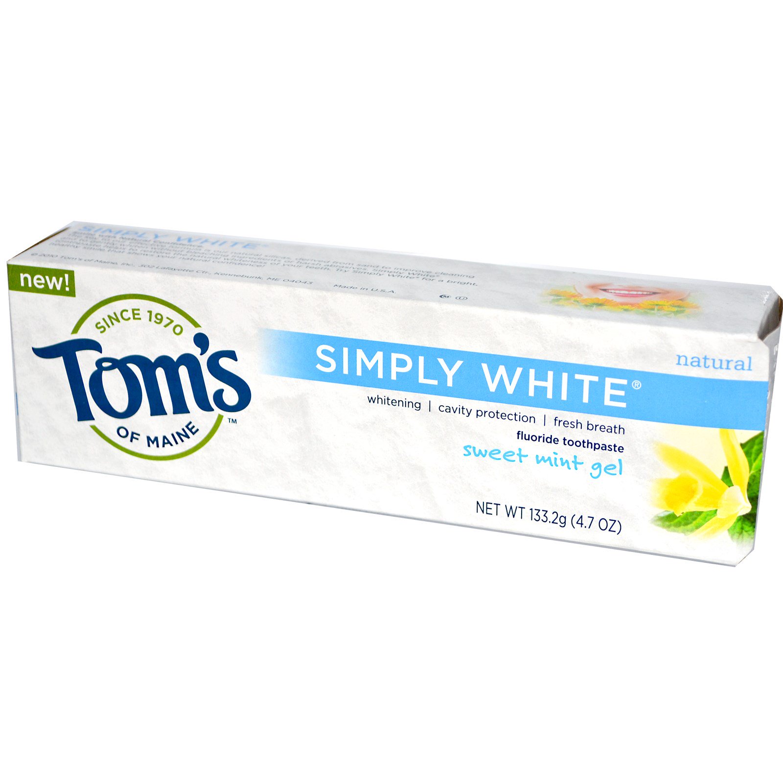 Comprar Tom's of Maine, Simplesmente Branco, Pasta de Dente com Flúor, Gel de Menta Doce, 4.7 oz (133,2 g) - Imagem 2