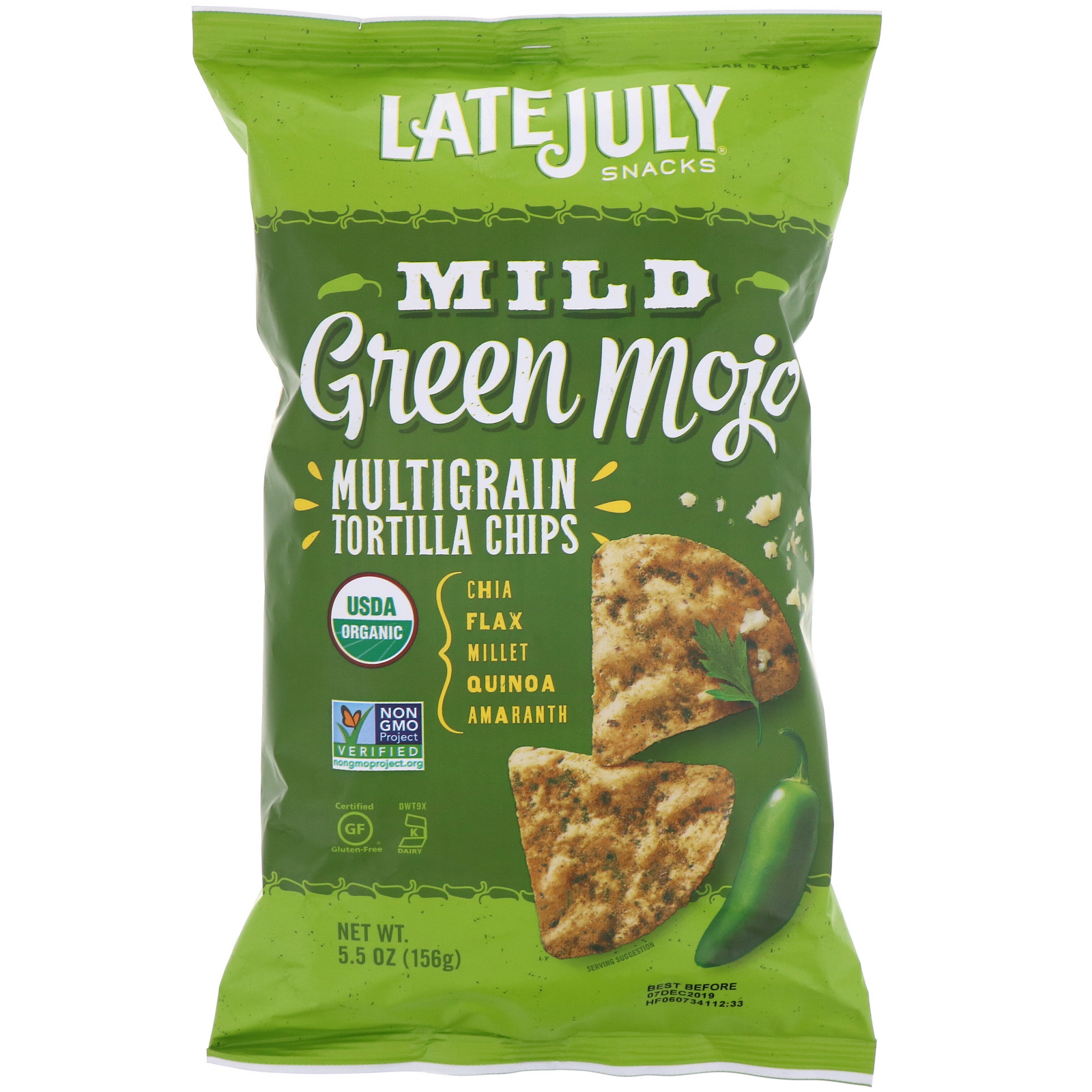 Comprar Late July, Multigrain Tortilla Chips, Mild Green Mojo, 5.5 oz (156 g)