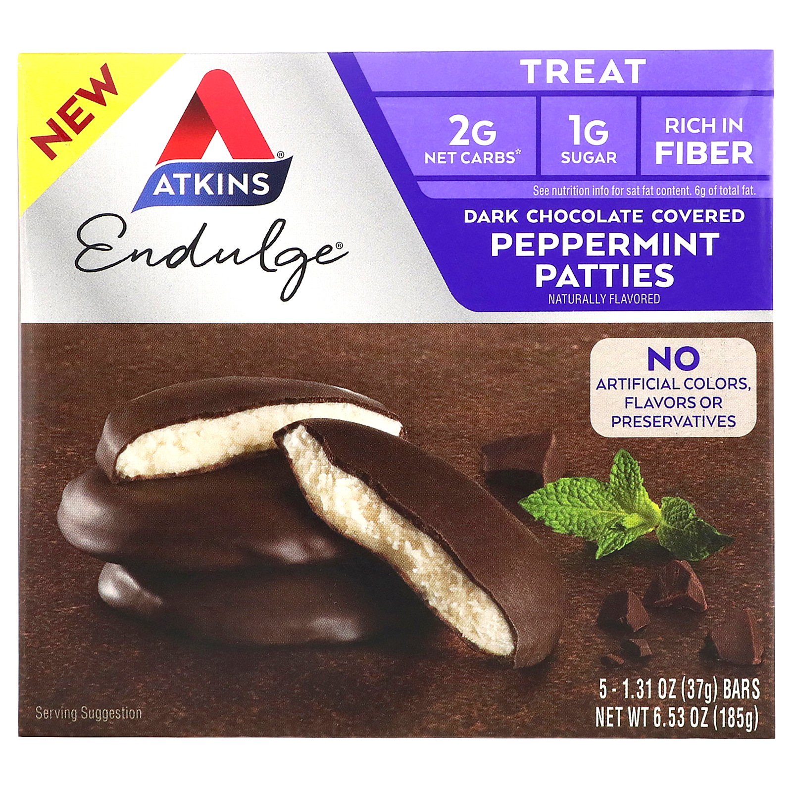 Comprar Atkins, Petisco, Biscoito de Hortelã-Pimenta com Cobertura de Chocolate Amargo, 5 Barras, 37 g (1,31 oz) Cada