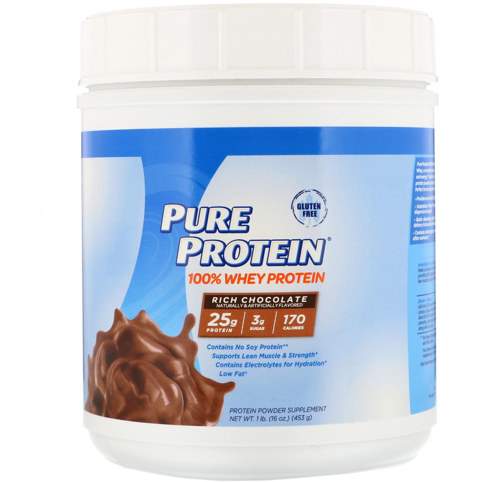 Comprar Pure Protein, 100% Whey Powder, Rich Chocolate, 1 lb (453 g)