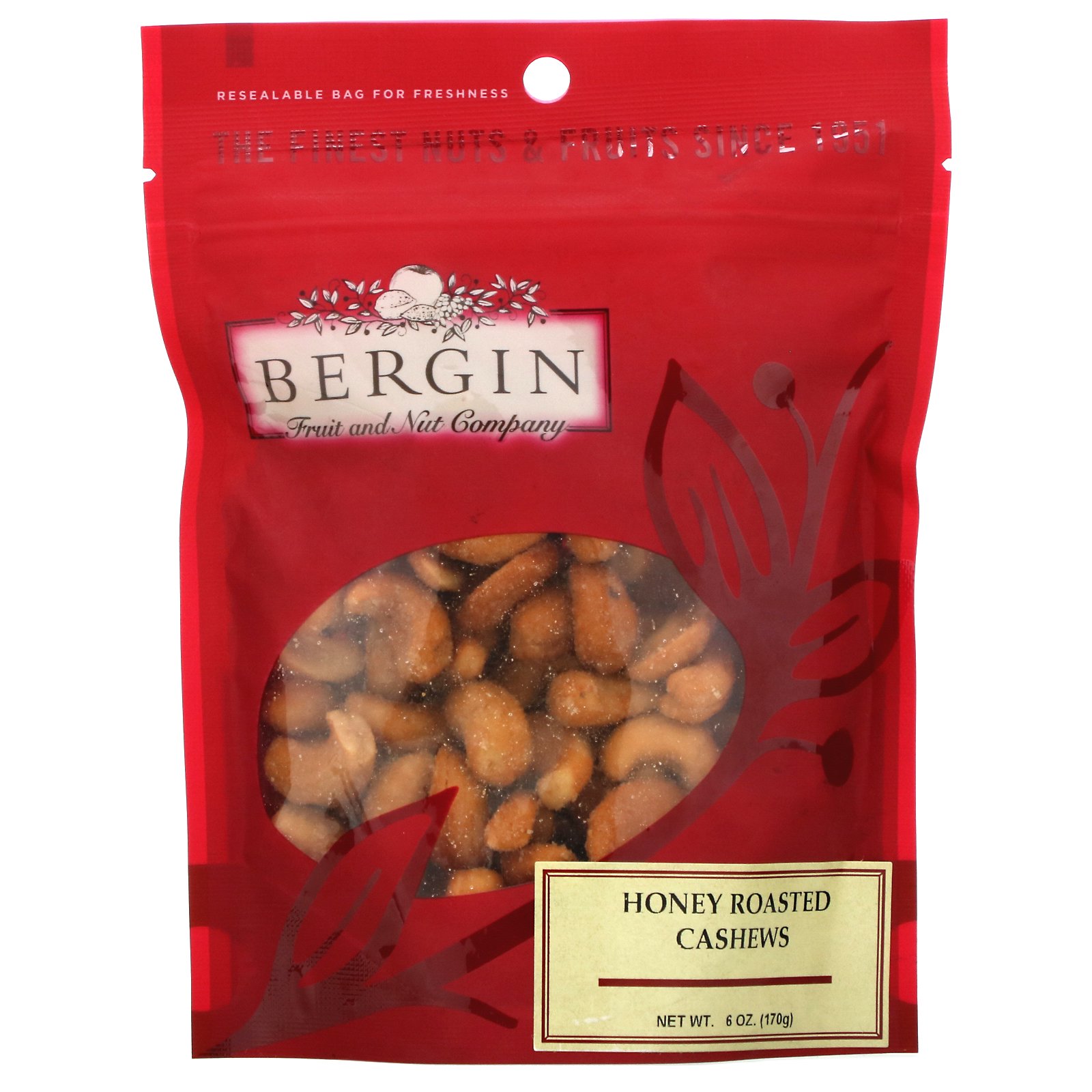 Comprar Bergin Fruit and Nut Company, Castanha de Caju Torrada com Mel, 170 g (6 oz)