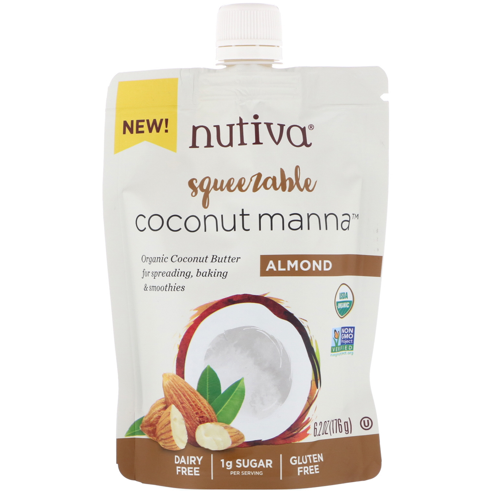 Comprar Nutiva, Squeezable Orgânico, Coconut Manna, Amêndoa, 6,2 oz (176 g)